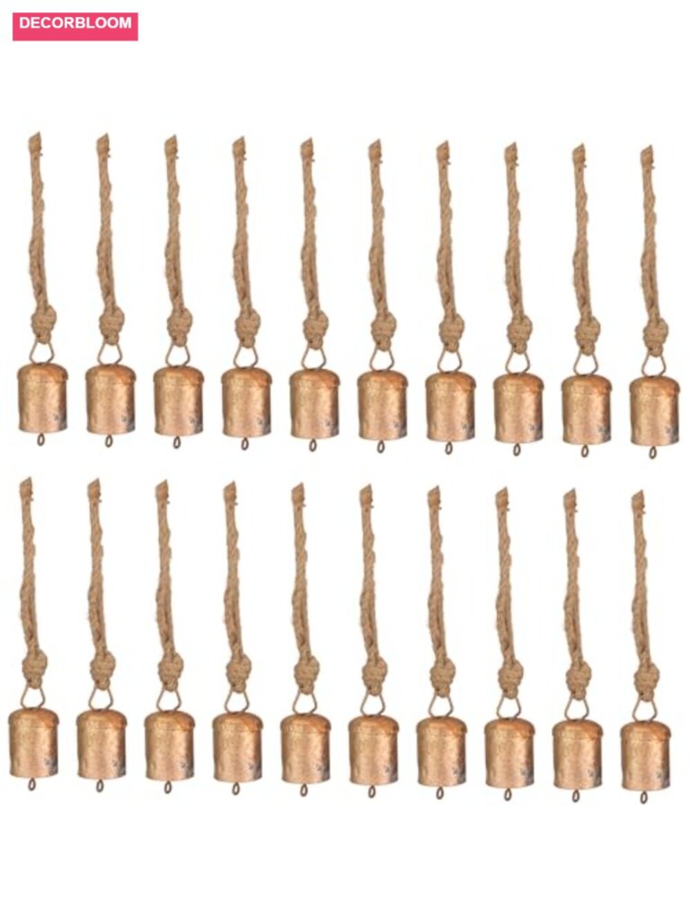 Rustic Metal Bells Set of 20 Jingle Craft Christmas Decor with Jute Rope